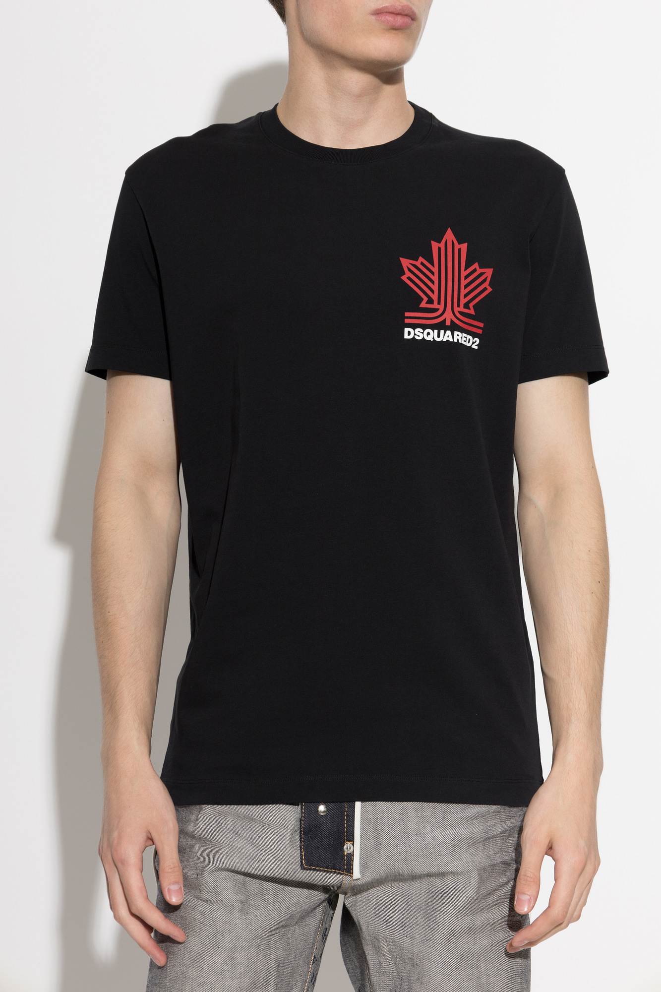 Dsquared2 Black Cotton T-Shirt with Maple Leaf Logo | Men's | Vitkac